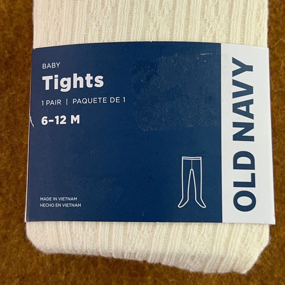 Old Navy Baby 6-12 M Cream Pointelle Knit Cotton Blend Tights New *Flaw